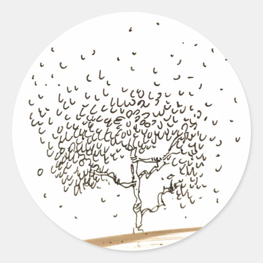 Cartoon Boombladtekening Ronde Sticker (Voorkant)