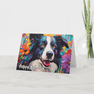 Cartoon Border Collie in een Tuin Custom Kaart
