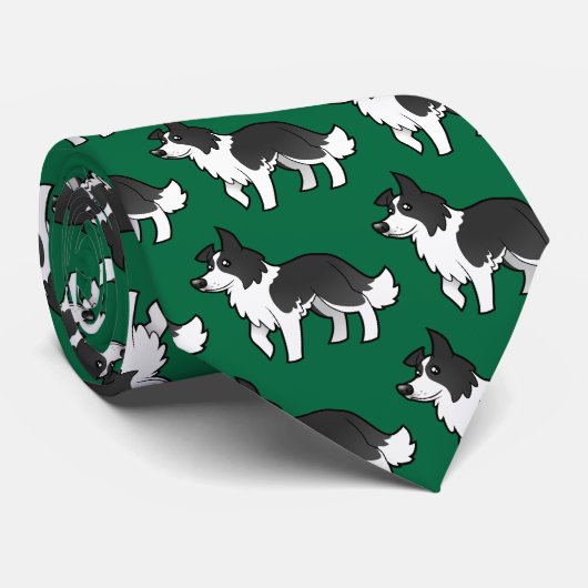 Cartoon Border Collie Stropdas (Opgerold)