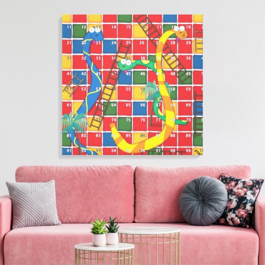 Cartoon-bordspel voor slangen en ladders canvas afdruk (Insitu (Woonkamer))