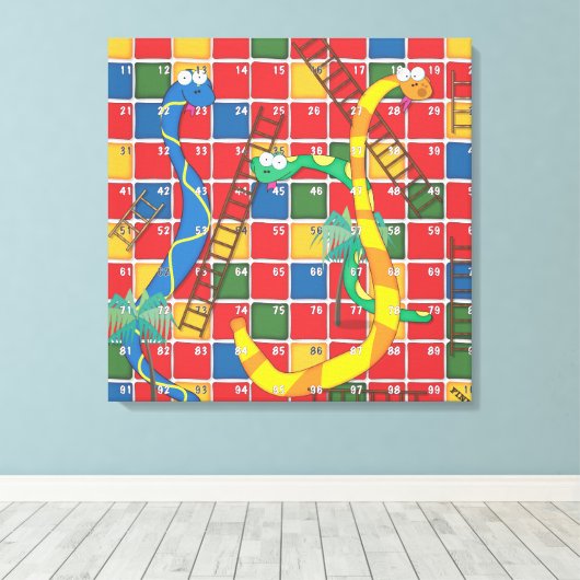 Cartoon-bordspel voor slangen en ladders canvas afdruk (Insitu (Houten vloer))