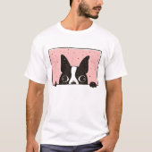 Cartoon Boston Terrier bij het raam T-shirt (Voorkant)