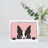 Cartoon Boston Terrier bij het Window Briefkaart (Staand voorkant)