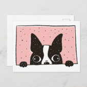 Cartoon Boston Terrier bij het Window Briefkaart (Voorkant / Achterkant)