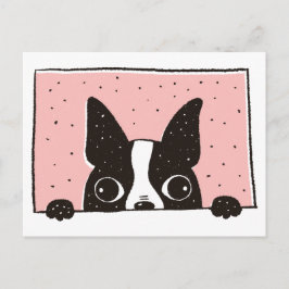Cartoon Boston Terrier bij het Window Briefkaart