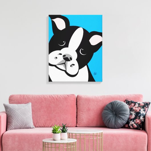 Cartoon Boston Terrier Canvas Print (Insitu (Woonkamer))