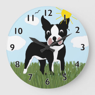 Cartoon Boston Terrier Clock Grote Klok