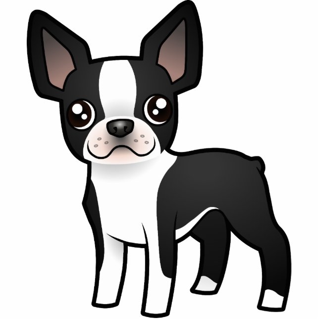 Cartoon Boston Terrier Fotobeeldje Magneet (Voorkant)