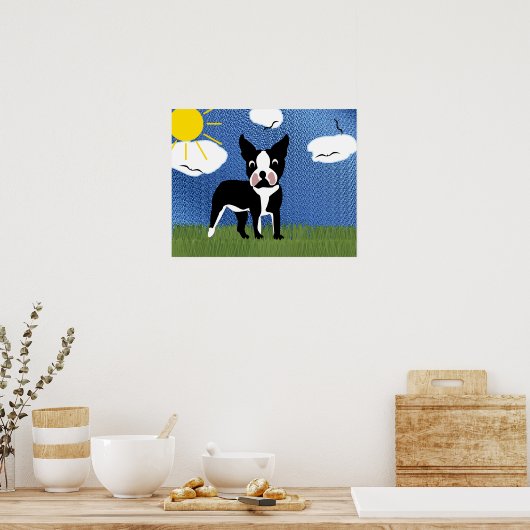 Cartoon Boston Terrier Poster (Keuken)