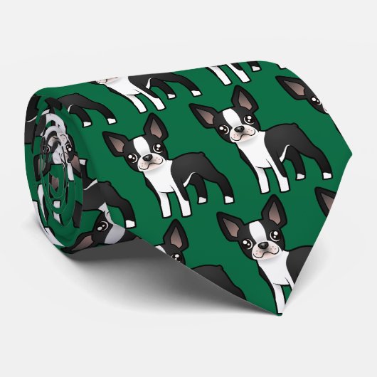 Cartoon Boston Terrier Stropdas (Opgerold)