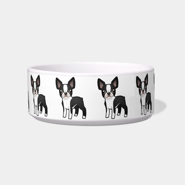 Cartoon Boston Terrier Voerbakje (Voorkant)
