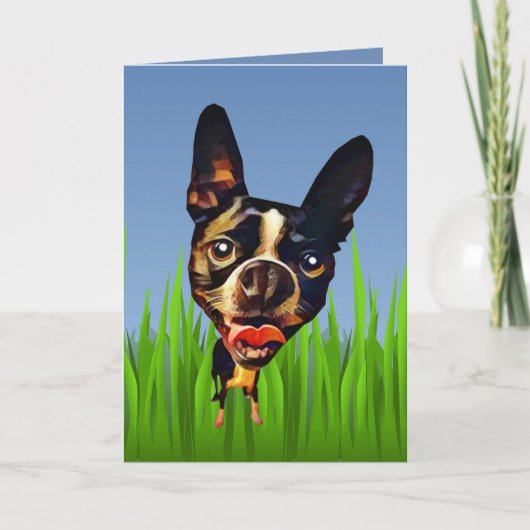 Cartoon Boston Terrier Wenskaart Kaart (Voorkant)