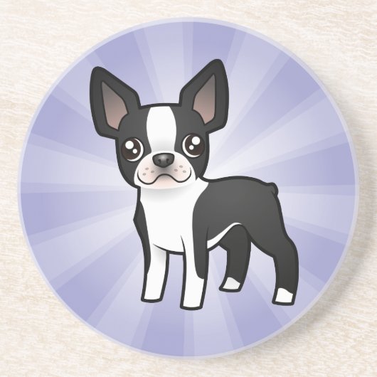 Cartoon Boston Terrier Zandsteen Onderzetter (Voorkant)