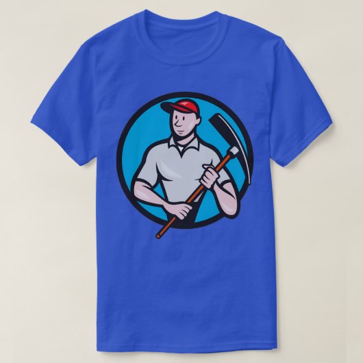 Cartoon bouwwerker Pickaxe Circle T-shirt (Design voorkant)