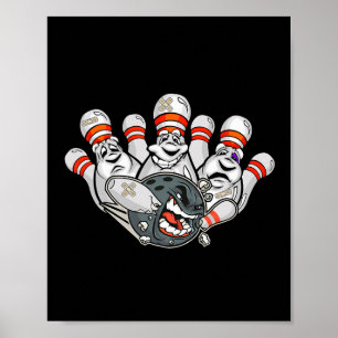 Cartoon Bowler Bang Bowling Pins Funny Sport Hal Poster