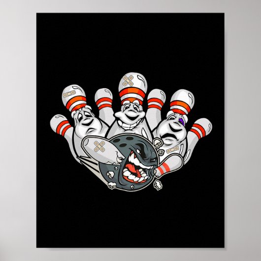 Cartoon Bowler Bang Bowling Pins Funny Sport Hal Poster (Voorkant)