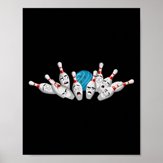 Cartoon Bowling Bang Bowling Pins Funny Sport Bo Poster (Voorkant)