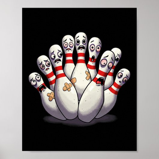 Cartoon Bowling Bang Bowling Pins Funny Sport Bo Poster (Voorkant)