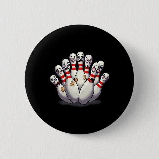 Cartoon Bowling Bang Bowling Pins Funny Sport Bo Ronde Button 5,7 Cm (Voorkant)