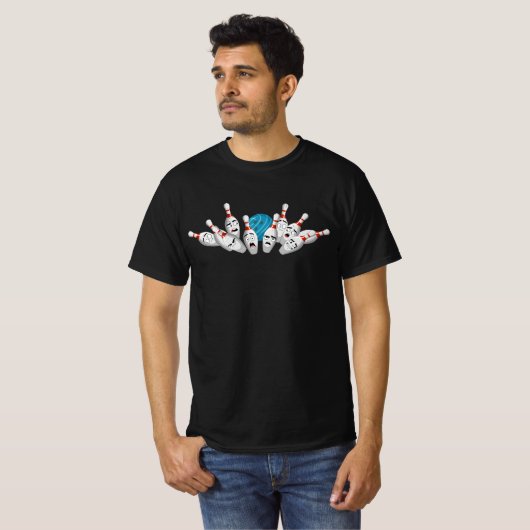Cartoon Bowling Bang Bowling Pins Funny Sport Bo T-shirt (Voorkant volledig)