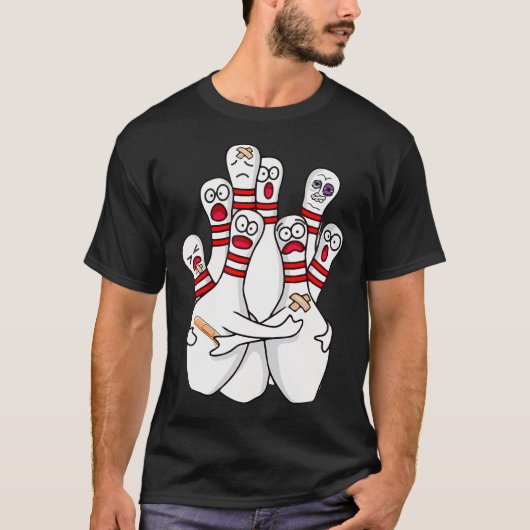Cartoon Bowling Bang Bowling Pins Funny Sport Bo T-shirt (Voorkant)