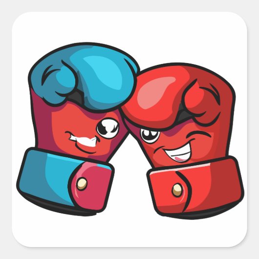 Cartoon Boxing-handschoenen Vierkante Sticker (Voorkant)