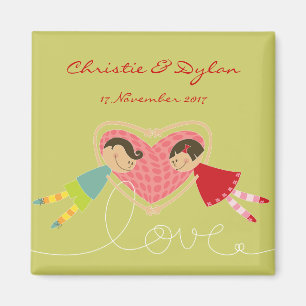 Cartoon Boy and Girl in Love Save-the-Date / Gift Magneet