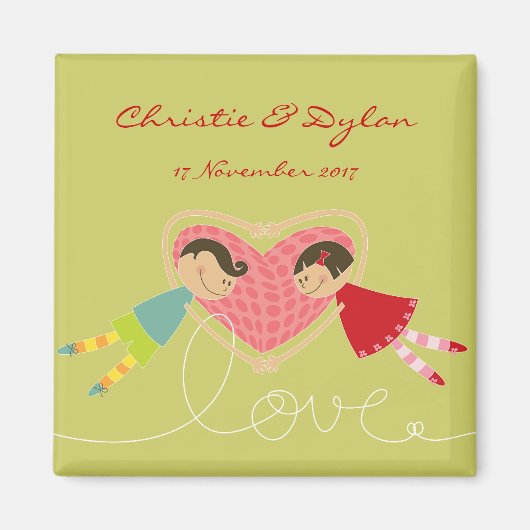 Cartoon Boy and Girl in Love Save-the-Date / Gift Magneet (Voorkant)