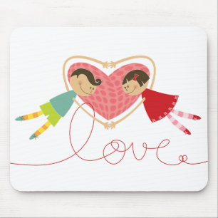Cartoon Boy and Girl in Love Valentijn Mousepad Muismat
