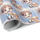 Cartoon Boy Eating een Ice Cream Cone Cadeaupapier (Rol Hoek)