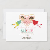 Cartoon Boy Girl Love Heart Couples Wedding Shower Kaart (Voorkant)