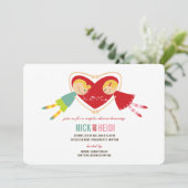 Cartoon Boy Girl Love Heart Couples Wedding Shower Kaart (Staand voorkant)