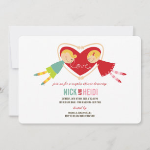 Cartoon Boy Girl Love Heart Couples Wedding Shower Kaart