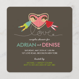 Cartoon Boy Girl Love Heart Couples Wedding Shower Kaart