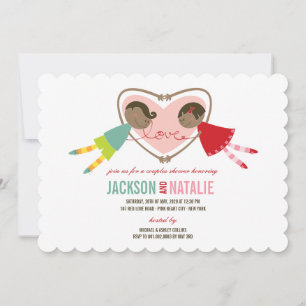 Cartoon Boy Girl Love Heart Couples Wedding Shower Kaart