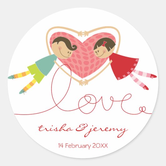 Cartoon Boy Girl Love Whimsical Wedding Sticker (Voorkant)