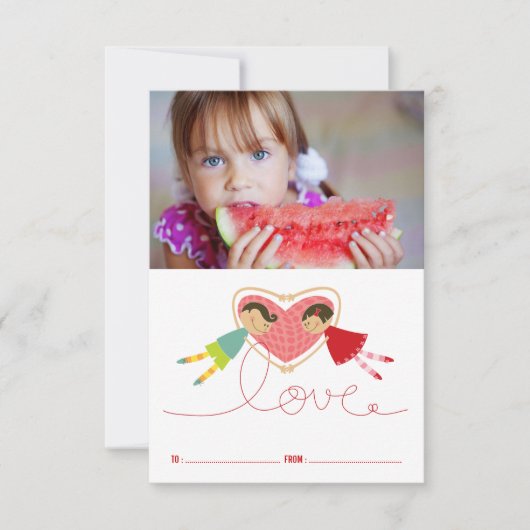 Cartoon Boy Hearts Girl Classroom Valentijnsdag Kaart (Voorkant)