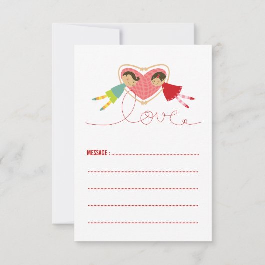 Cartoon Boy Hearts Girl Classroom Valentijnsdag Kaart (Achterkant)