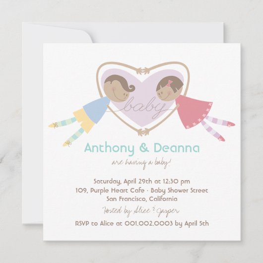 Cartoon Boy Hearts Girl Love Couples Baby shower Kaart (Voorkant)