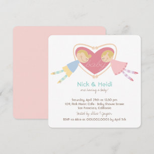 Cartoon Boy Hearts Girl Love Couples Baby shower Kaart