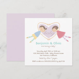 Cartoon Boy Hearts Girl Love Couples Baby shower Kaart