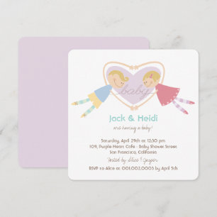 Cartoon Boy Hearts Girl Love Couples Baby shower Kaart