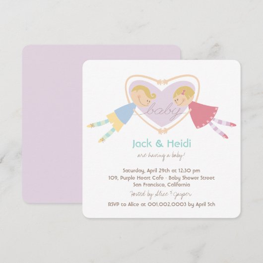 Cartoon Boy Hearts Girl Love Couples Baby shower Kaart (Voorkant / Achterkant)