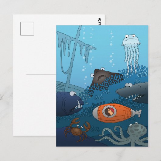 Cartoon Boy Onderzeese Onderzeedieren Koraalwereld Briefkaart (Voorkant / Achterkant)