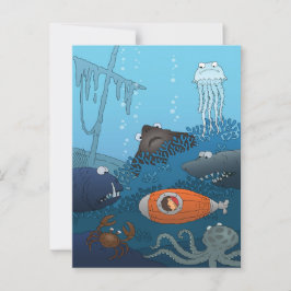 Cartoon Boy Onderzeese Onderzeedieren Koraalwereld Briefkaart