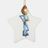 Cartoon Boy op een Pogo Stick Keramisch Ornament (Rechts)