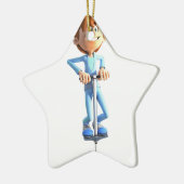 Cartoon Boy op een Pogo Stick Keramisch Ornament (Links)