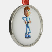 Cartoon Boy op een Pogo Stick Metalen Ornament (Rechts)