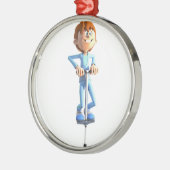 Cartoon Boy op een Pogo Stick Metalen Ornament (Links)