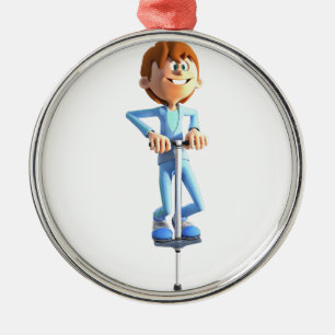 Cartoon Boy op een Pogo Stick Metalen Ornament